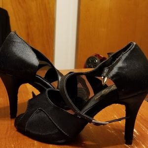 Black Satin Strappy Shoes